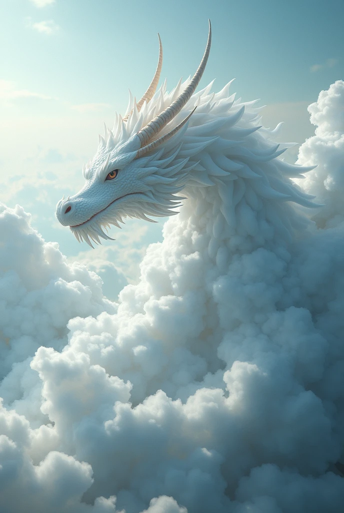 (masterpiece), (best quality), Cinema quality,Rendered by Octane,extreme detailed details,Cloud dragon composed of white clouds,Huge white dragon,Elongated dragon body,Rotating body,Dragon Tail,dragon horn,Dragon Claw,