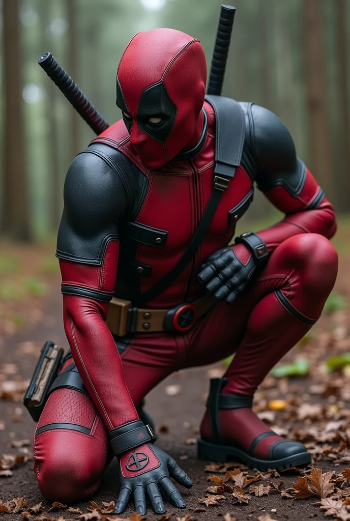 Deadpool knelt down and squeezed worlverine&#39;s cock with his hand 