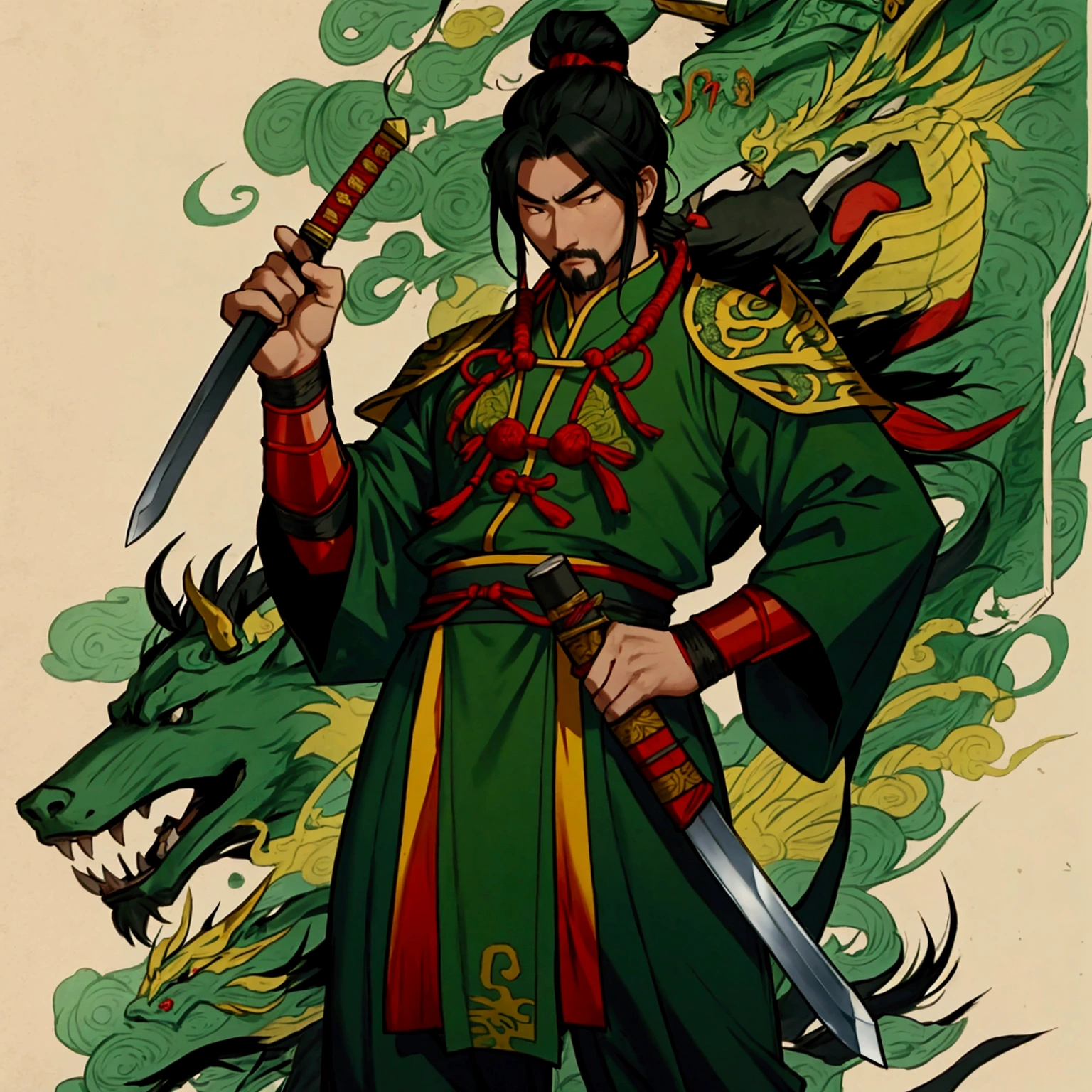 Cao Cao,man,Wearing Chinese warrior costume,holding a sword,stand,Put on the green Chinese warrior shoes