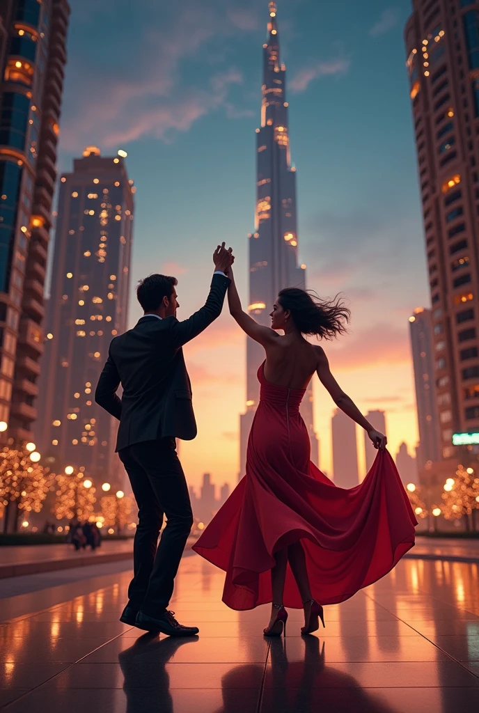 Couple dancings near burj khalifa