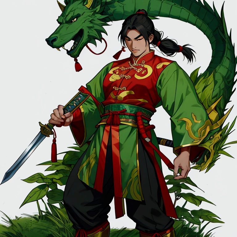 Cao Cao,man,Wearing Chinese warrior costume,holding a sword,stand,Put on the green Chinese warrior shoes