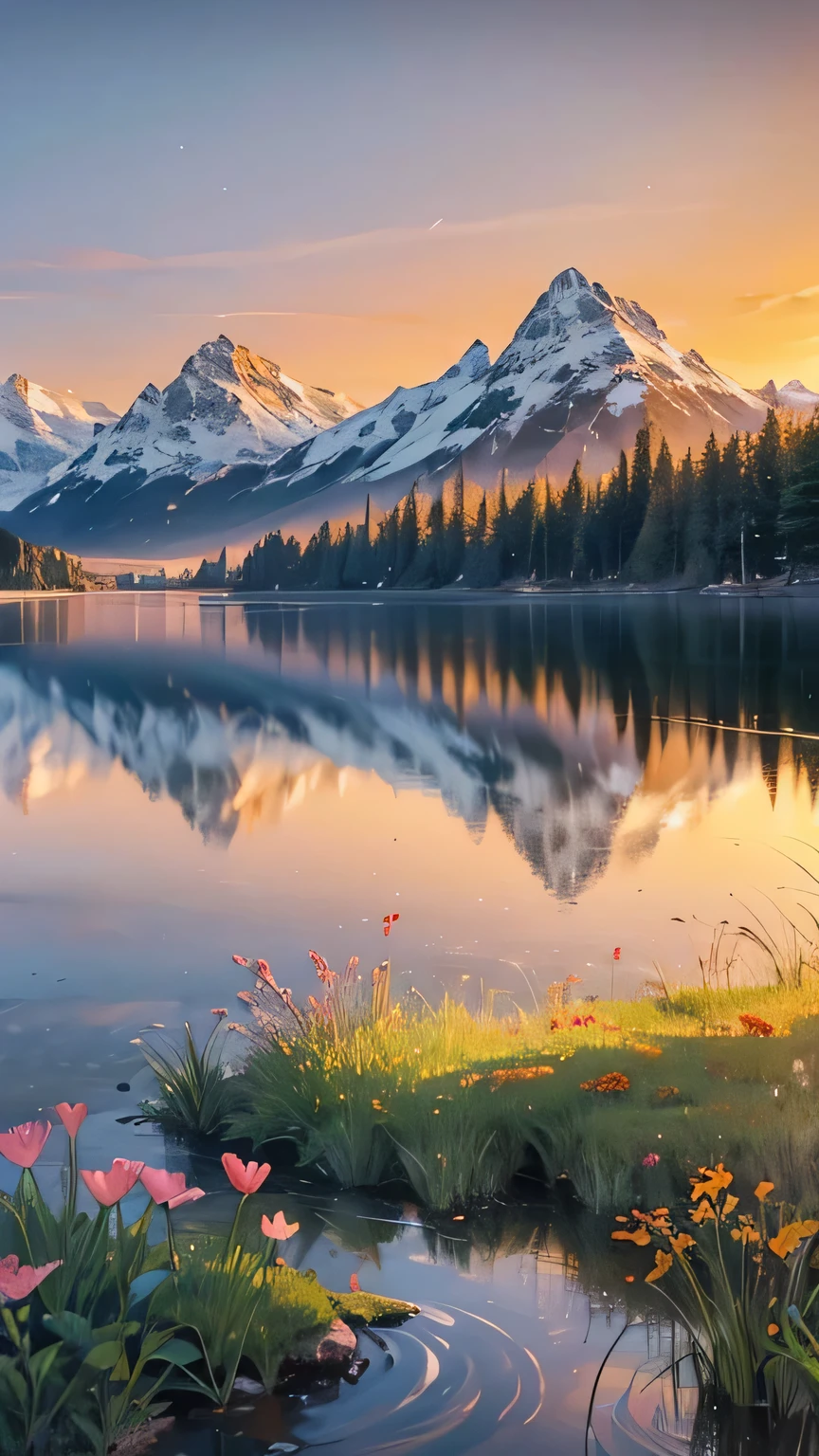 Here's a detailed prompt for generating AI images of beautiful scenery:
"Create a serene landscape featuring a tranquil lake surrounded by lush green forests. The scene is set at dawn, with the first light of the sun casting a golden glow on the water. Mist gently rises from the lake, adding a mystical atmosphere. In the background, towering snow-capped mountains provide a majestic backdrop, while a few scattered wildflowers bloom near the water's edge. The sky is painted in soft hues of pink, orange, and purple, reflecting off the calm surface of the lake. The overall mood is peaceful and awe-inspiring."