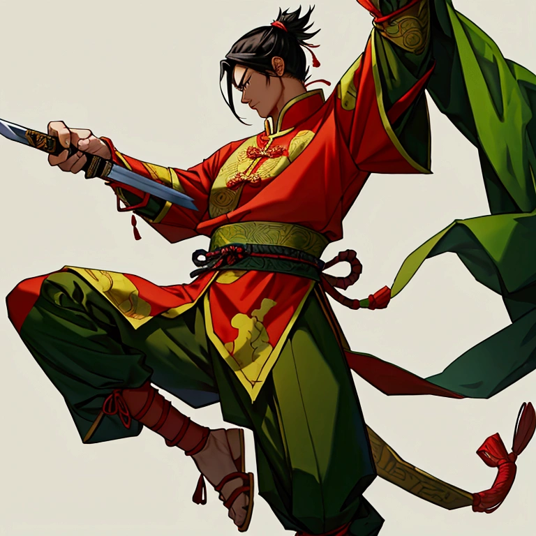 Cao Cao,man,Wearing Chinese warrior costume,holding a sword,stand,Put on the green Chinese warrior shoes