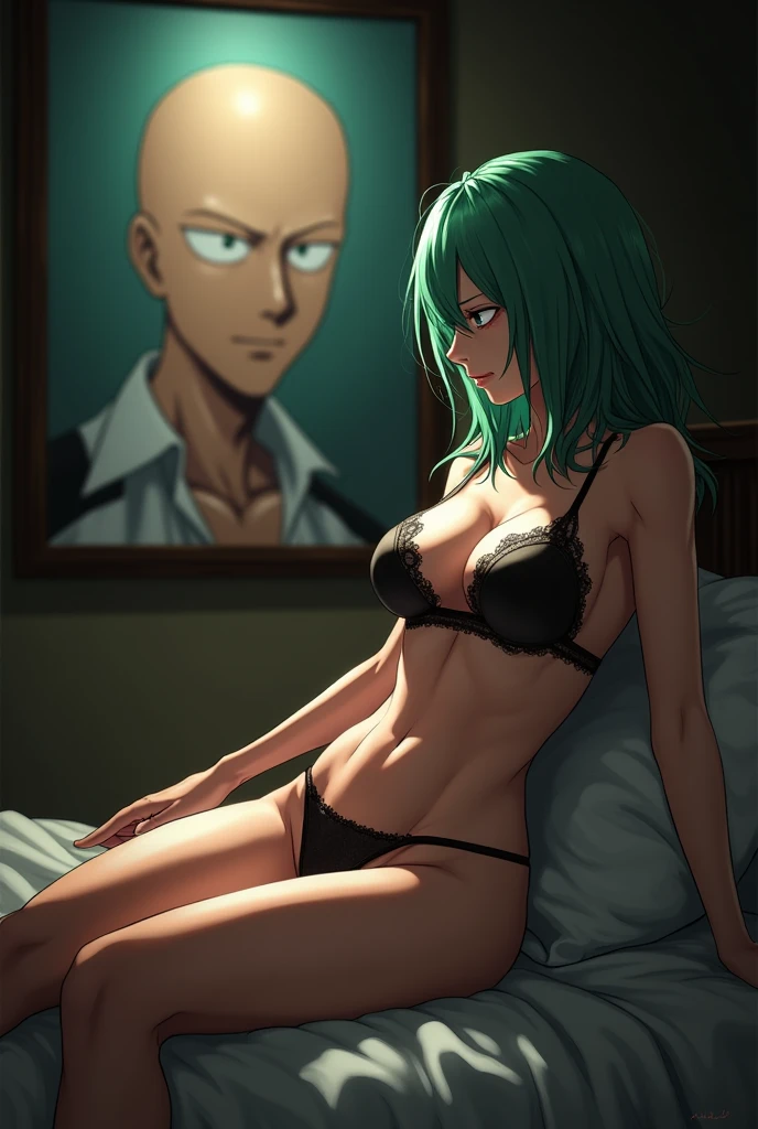 Tatsumaki masturbating with a picture of Saitama (One punch Man)