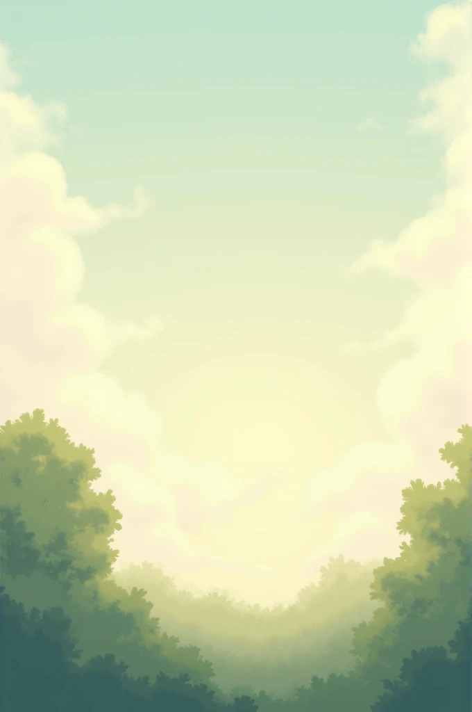 Create a wallpaper using light colors that are easy on the eyes, with a natural sky and trees, in a lofi style on your phone.
