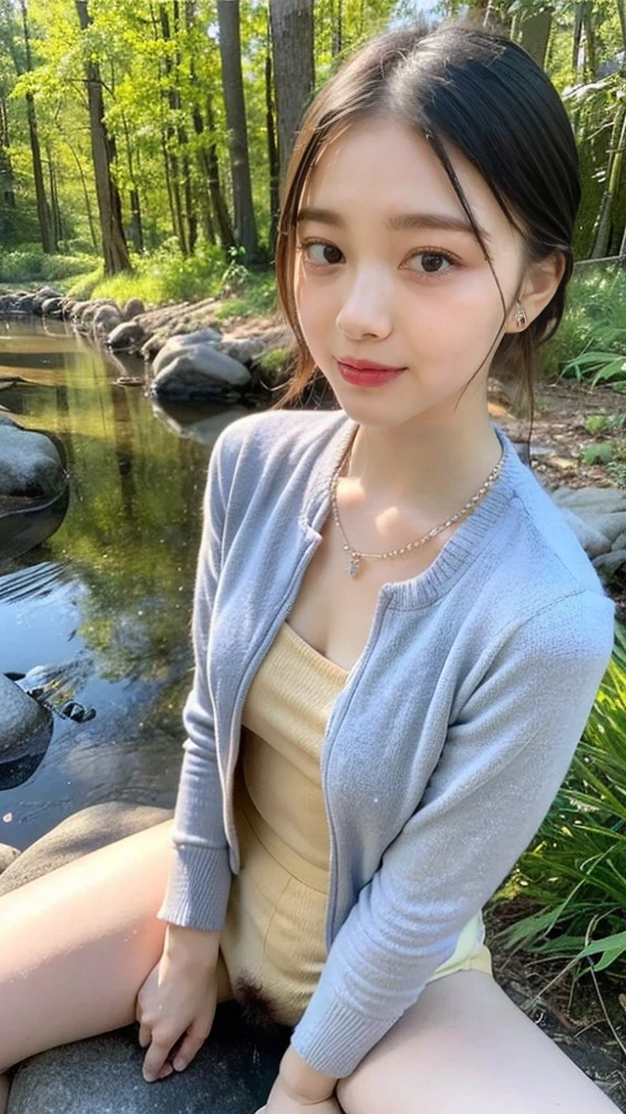 ((High-definition images, masterpiece, atmospheric perspective, 8k, Super detailed, Accurate, highest quality)), (((Cute Western woman masturbating))), (casual style), Jacket, unbuttoned shirt, swollen areole, (round face, realistic size of eyes, droopy eyes, blush, smile), (((stand and spread your legs, focus on pubic hair))), (in the forest, Mountain, rock, Narrow River, At night), blonde braided hair, small earrings, thin necklace, (light makeup),
similar identical twins
All the girls have the exact same face, The two have the same face and figure, as if they were mirror images