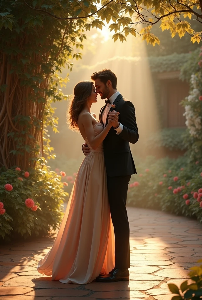 Couple dancings near romantic place realistic