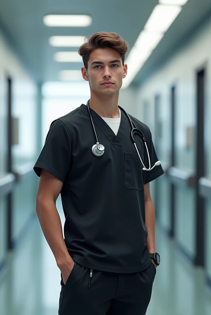 Young Male Docter in black scrub with stath animation 