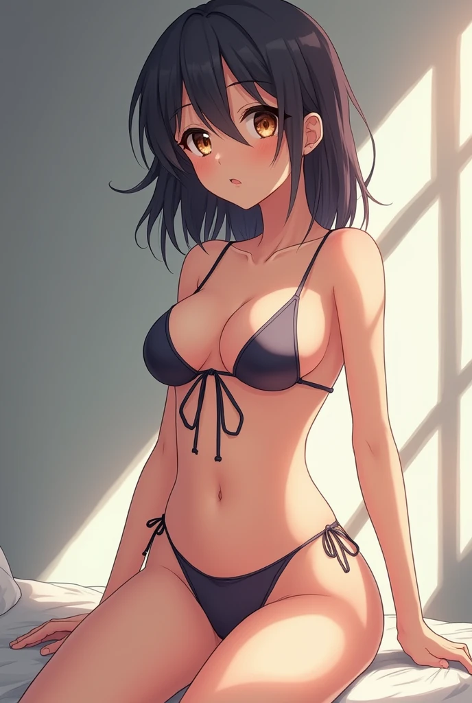 A anime girl naked full without bikini with a penis in her vag