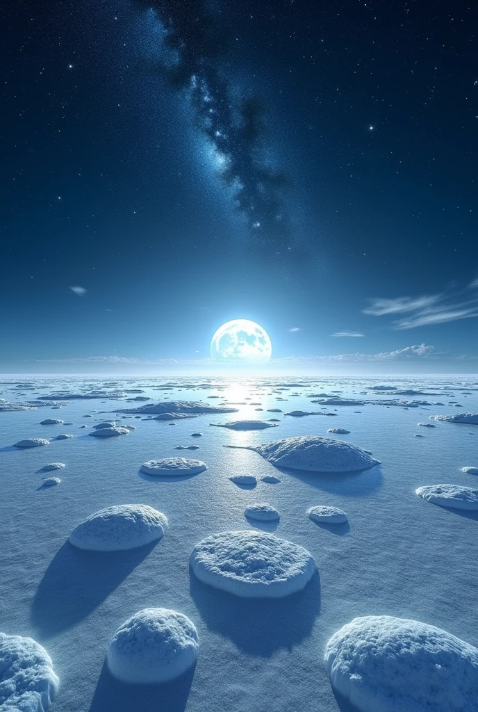 ((masterpiece, highest quality, Highest image quality, High resolution, photorealistic, Raw photo, 8K)), ((Extremely detailed CG unified 8k wallpaper)), The starry sky and moon light reflected in the Uyuni Salt Flats,