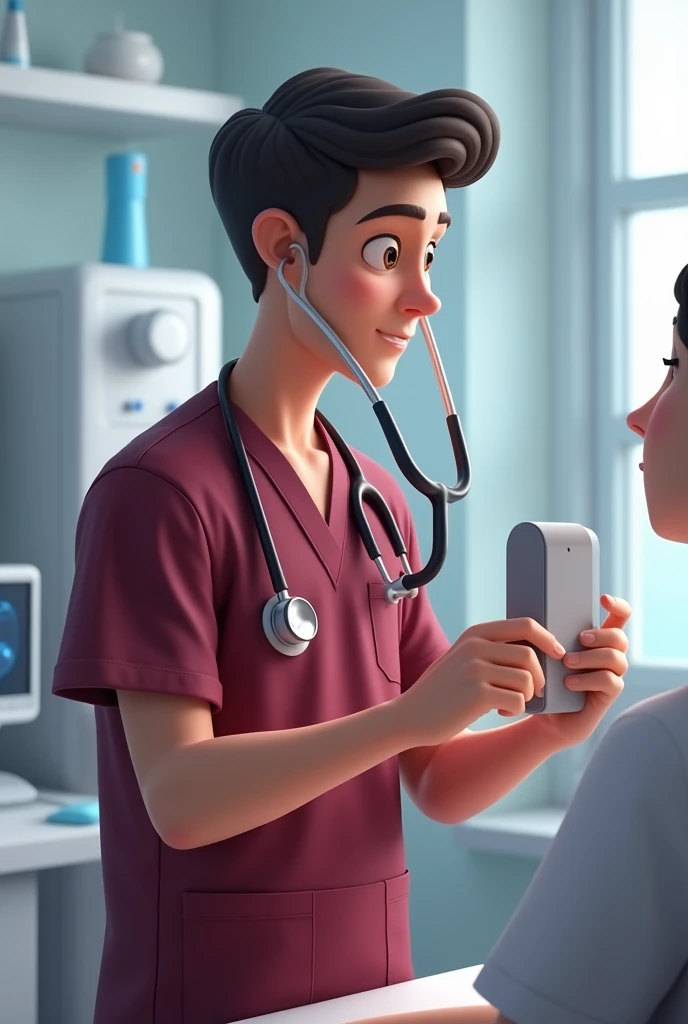 Young Male Docter in maroon scrub with stath animation 