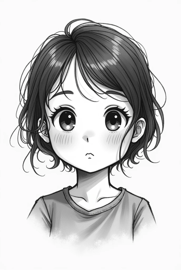 create a black and white drawing of a girl that is in pre-school