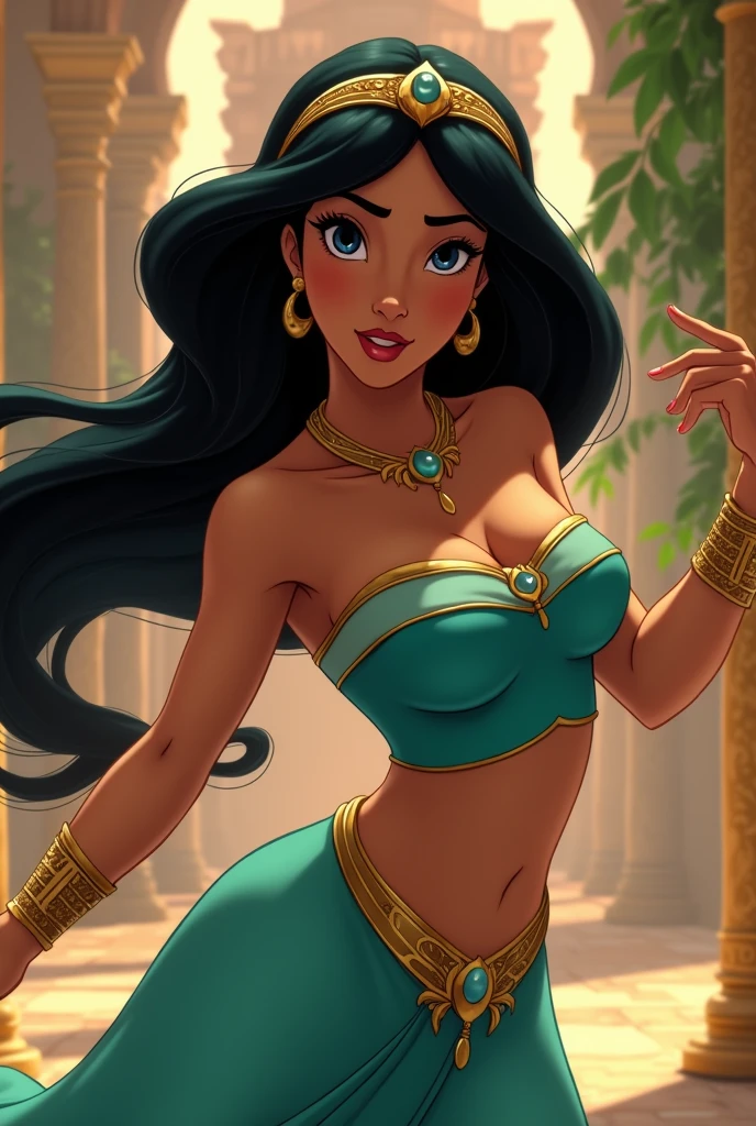 Stunning Princess Jasmine, photo in 8k, in action, cinematic.