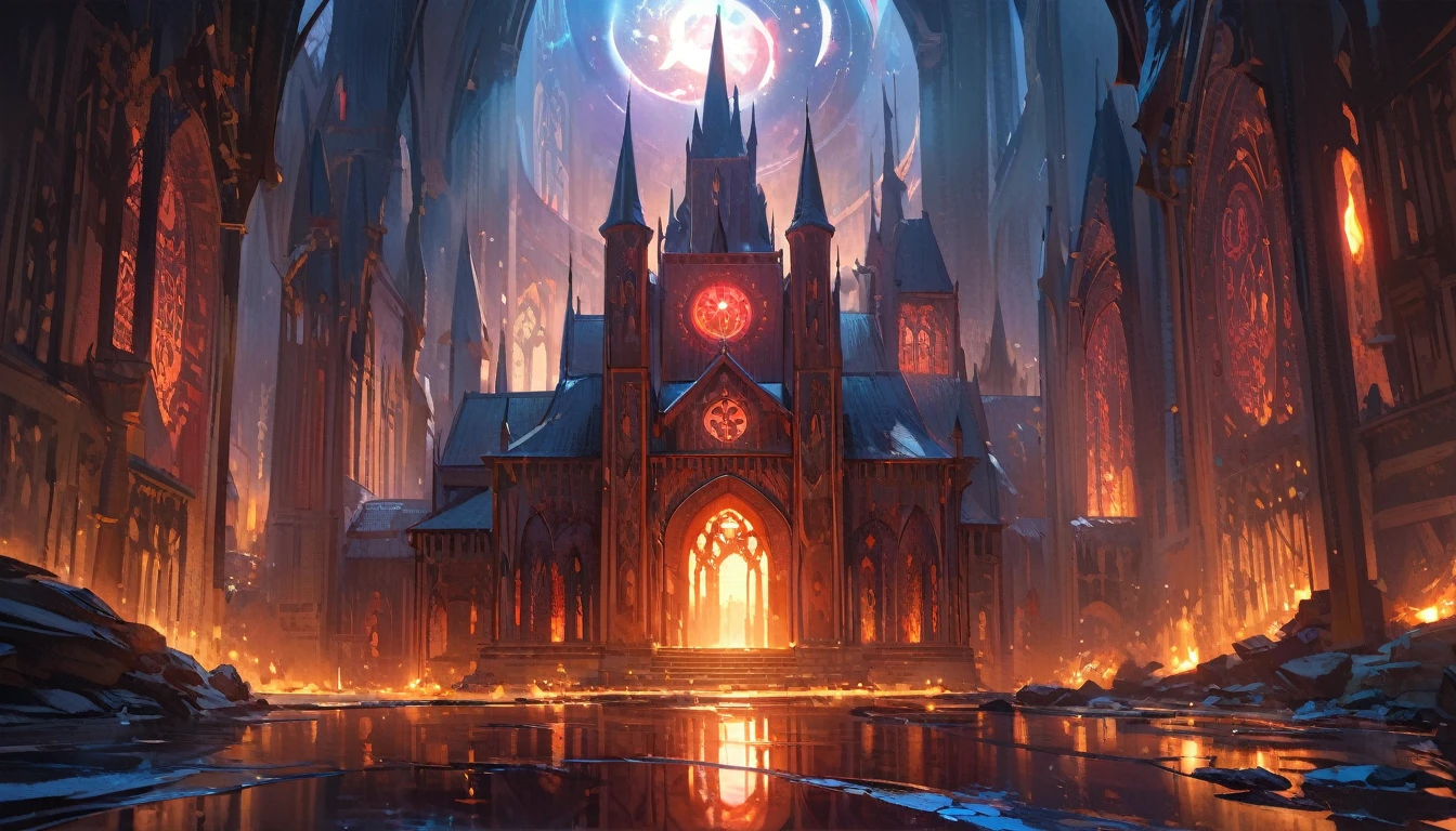 best quality,4k,8k,highres,masterpiece:1.2),ultra-detailed, (large masterpiece digital art), (detailed manga illustration), (detailed line art), cinematic lighting, (intricate details:1.3), (ultra-detailed:1.3), (illustration:1.3), (sharp focus:1.3), (natural lighting:1.05), (vivid colors:1.3), (masterpiece), (best quality:1.4), dynamic lighting, high quality, The Celestial Obsidian Keep is an awe-inspiring structure of dark, shimmering obsidian stone that seems to absorb light. Its architecture combines both gothic and celestial elements, with soaring spires, intricate celestial runes, and an array of glowing, arcane symbols etched into its surface. The keep's exterior is adorned with radiant, shifting hues of deep crimson and midnight blue, reflecting its transformation under Mayael's divine influence.,  cinematic lighting, dramatic atmosphere, Atey Ghailan, Jeremy Mann, Greg Manchess, Antonio Moro, trend in ArtStation, trend in CGSociety, Intricate, High Detail, Sharp focus, dramatic and photorealistic painting art by Midjourney and Greg Rutkowski, Jeff Bridges, ((cartoon style)), Marvel Cinematic Universe style,