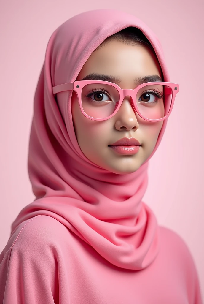 1girl, hijab, pink dress, pink safety glasses, pink suit, , indonesia, detailed facial features, beautiful detailed eyes, beautiful detailed lips, extremely detailed eyes and face, long eyelashes, portrait, 1:3 ratio, (best quality,4k,8k,highres,masterpiece:1.2),ultra-detailed,(realistic,photorealistic,photo-realistic:1.37),HDR,UHD,studio lighting,ultra-fine painting,sharp focus,physically-based rendering,extreme detail description,professional,vivid colors,bokeh,(pink:1.2),(cute:1.2)