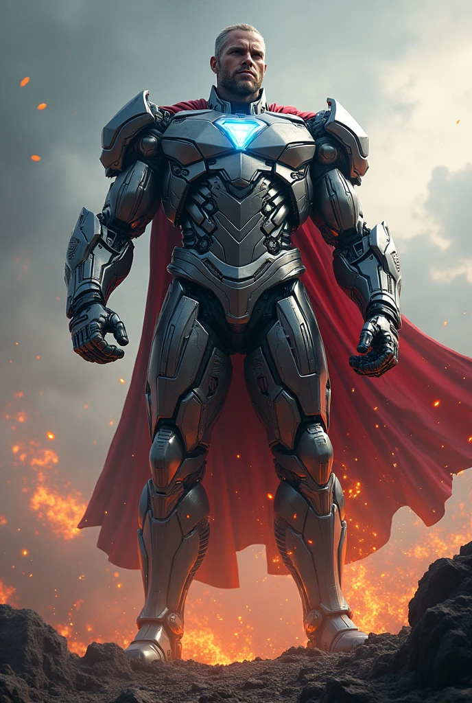 Version of thor fused with superman ultron and ironman