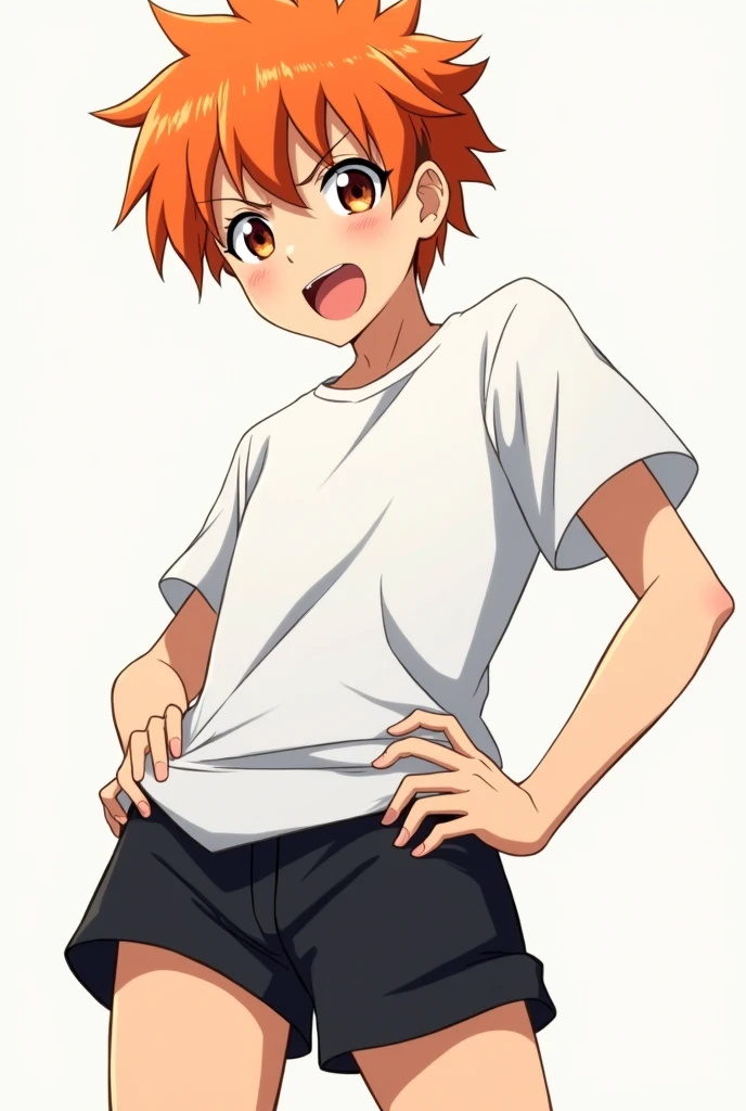 Hinata Shoyo dressed in a white t-shirt and black shorts showing his gay anime style ass