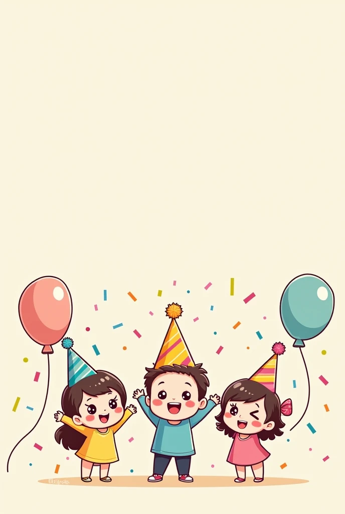 3 chibi characters celebrating their birthdays, half-body

