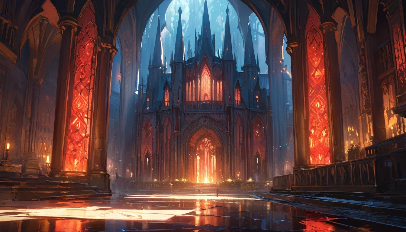 best quality,4k,8k,highres,masterpiece:1.2),ultra-detailed, (large masterpiece digital art), (detailed manga illustration), (detailed line art), cinematic lighting, (intricate details:1.3), (ultra-detailed:1.3), (illustration:1.3), (sharp focus:1.3), (natural lighting:1.05), (vivid colors:1.3), (masterpiece), (best quality:1.4), dynamic lighting, high quality, The Celestial Obsidian Keep is an awe-inspiring structure of dark, shimmering obsidian stone that seems to absorb light. Its architecture combines both gothic and celestial elements, with soaring spires, intricate celestial runes, and an array of glowing, arcane symbols etched into its surface. The keep's exterior is adorned with radiant, shifting hues of deep crimson and midnight blue, reflecting its transformation under Mayael's divine influence., cinematic lighting, dramatic atmosphere, Atey Ghailan, Jeremy Mann, Greg Manchess, Antonio Moro, trend in ArtStation, trend in CGSociety, Intricate, High Detail, Sharp focus, dramatic and photorealistic painting art by Midjourney and Greg Rutkowski, Jeff Bridges, ((cartoon style)), Marvel Cinematic Universe style,