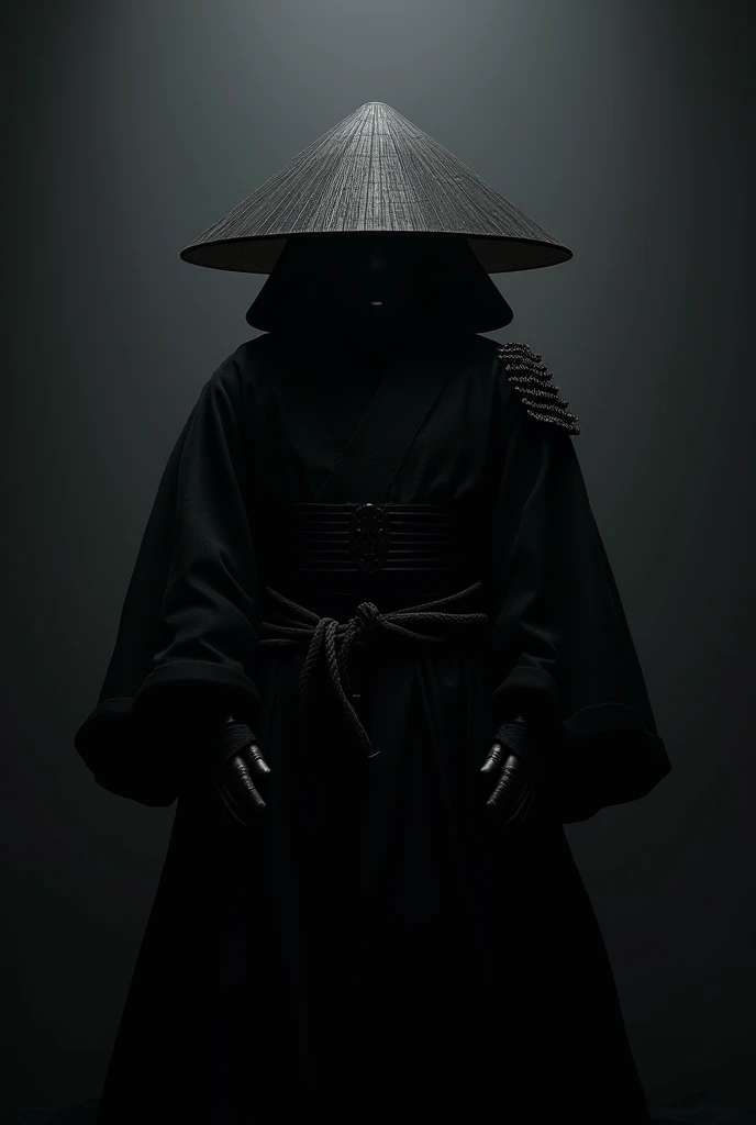 create an all black character with a samurai hat
