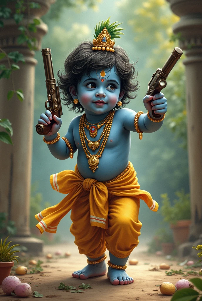 Baby Lord Krishna with gun