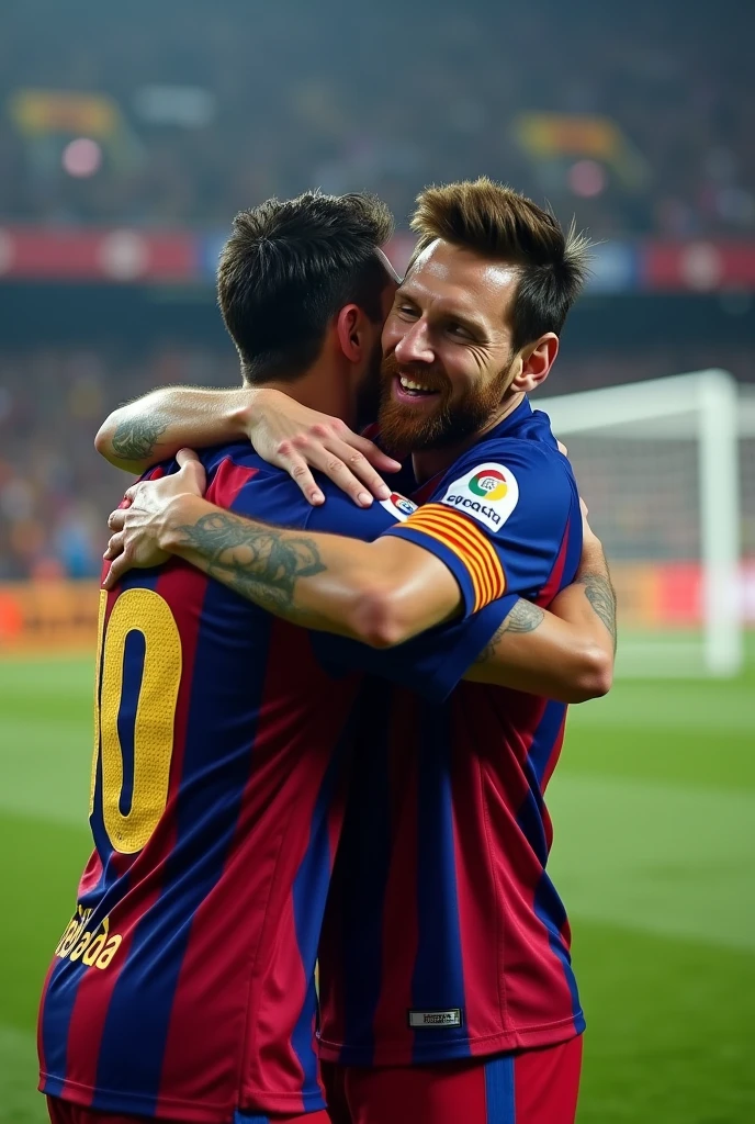 Messi hugging Messi.