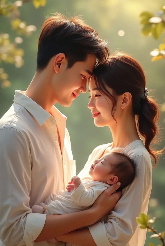 Jennie kim holding a with her husband by her side