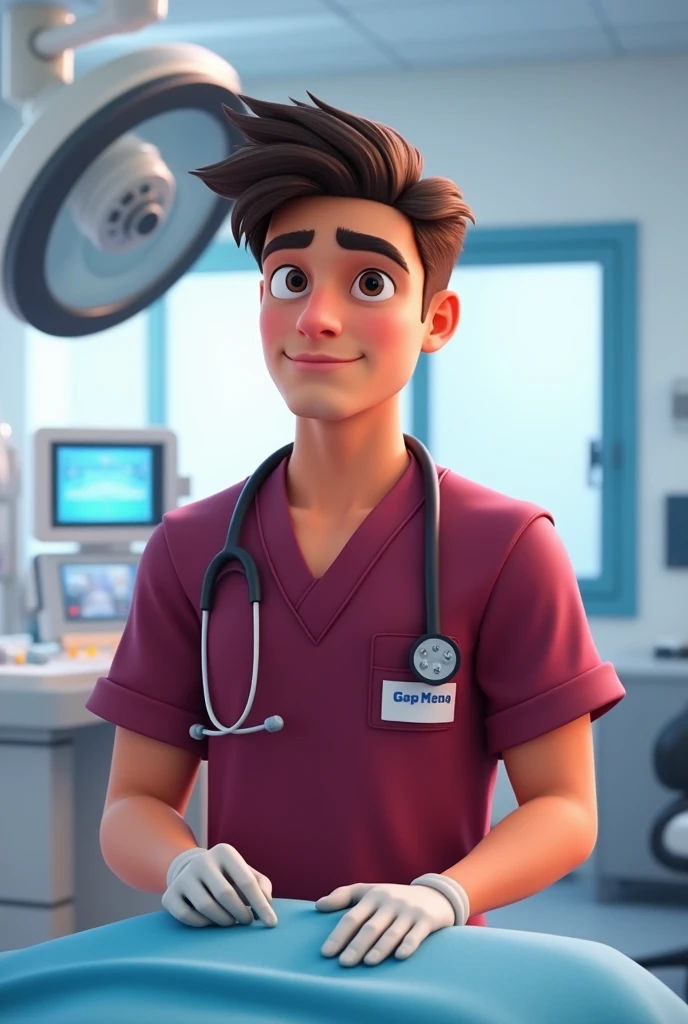 Young Male Docter in maroon ot kit animation