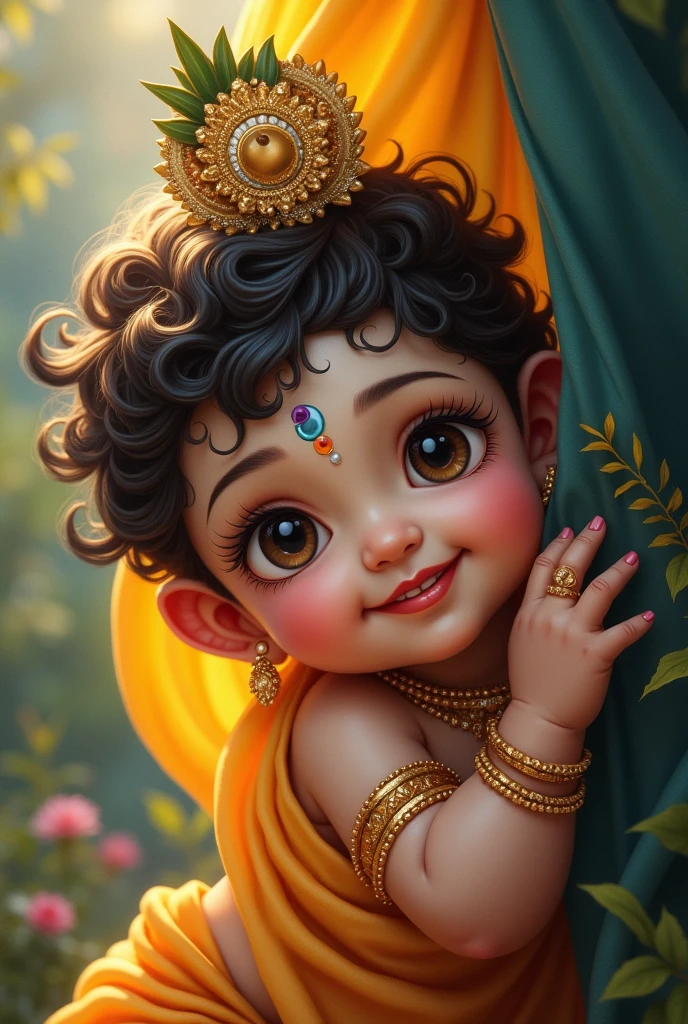 Baby Lord Krishna hiding and smile
