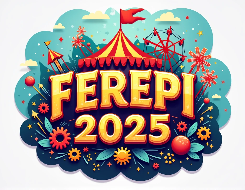 You can create a logo with letters that say "FEREPI 2025" on uppercase letters in the center surrounded by fair elements such as mechanical games and fireworks