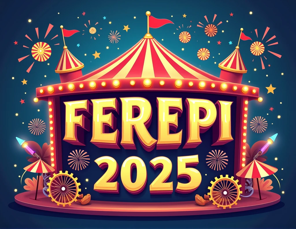 You can create a logo with letters that say "FEREPI 2025" on uppercase letters in the center surrounded by fair elements such as mechanical games and fireworks