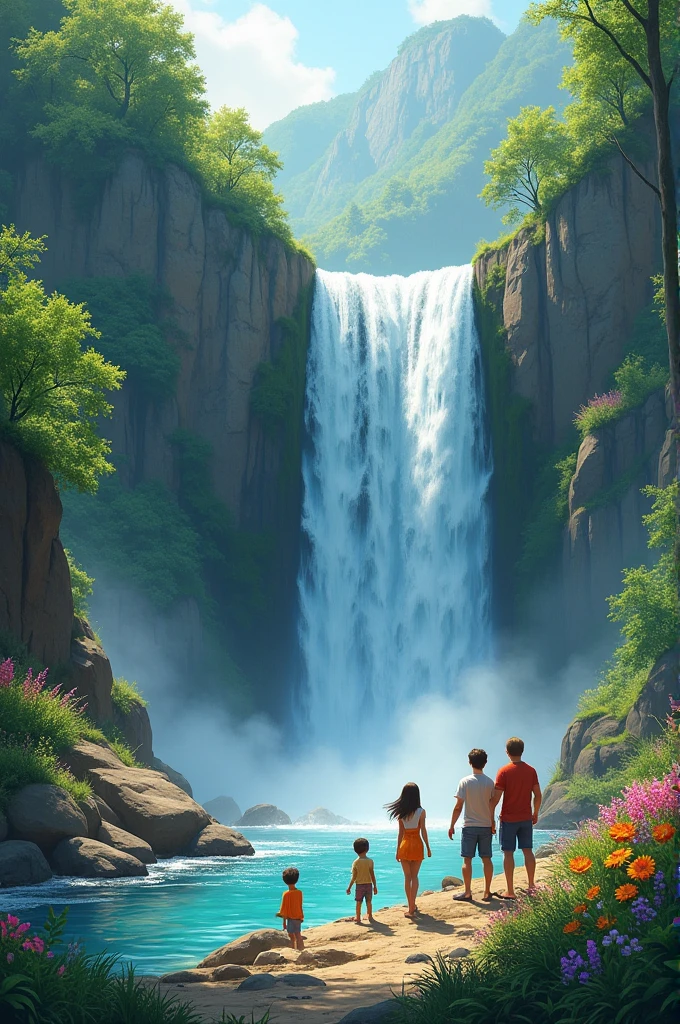 During the school break, I invited my family to go to a waterfall.