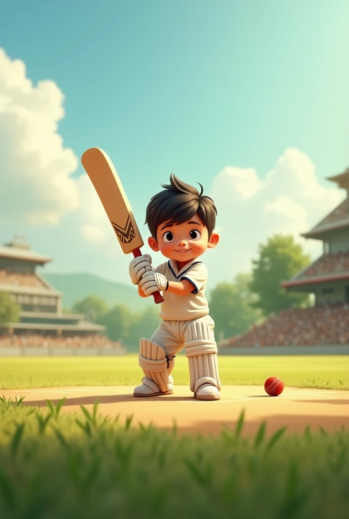 A small ??? practicing cricket dreaming to be a cricketer
