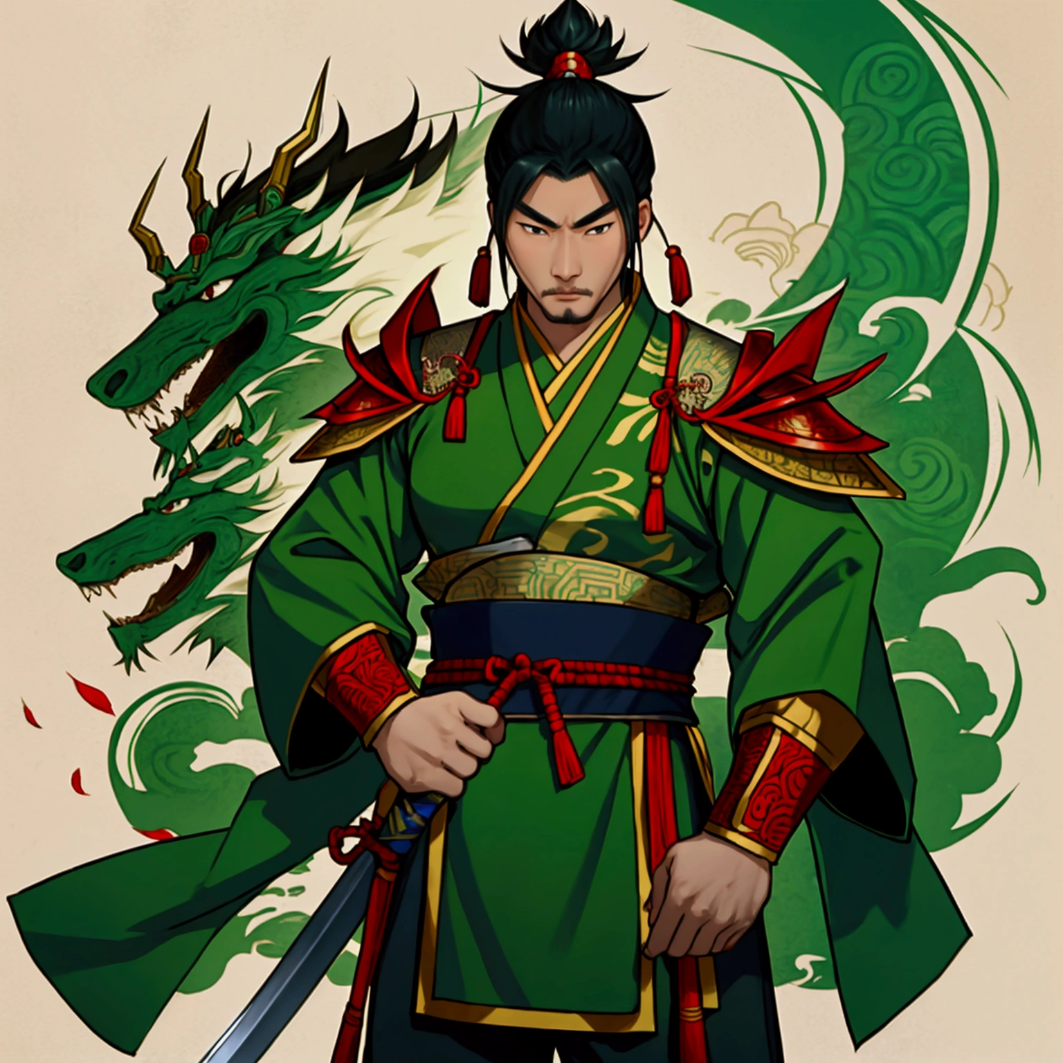 Cao Cao,man,Wearing Chinese warrior costume,holding a sword,stand,Put on the green Chinese warrior shoes