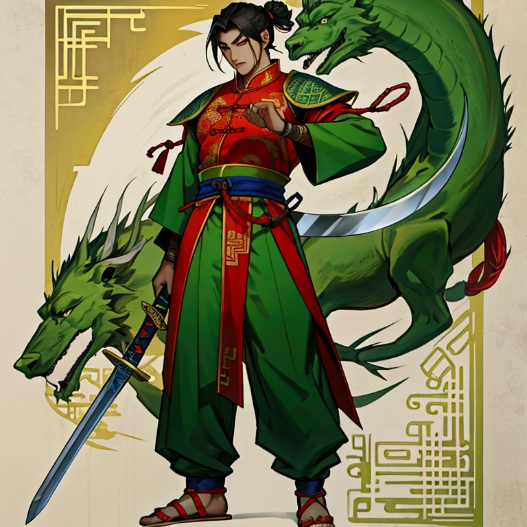 Cao Cao,man,Wearing Chinese warrior costume,holding a sword,stand,Put on the green Chinese warrior shoes