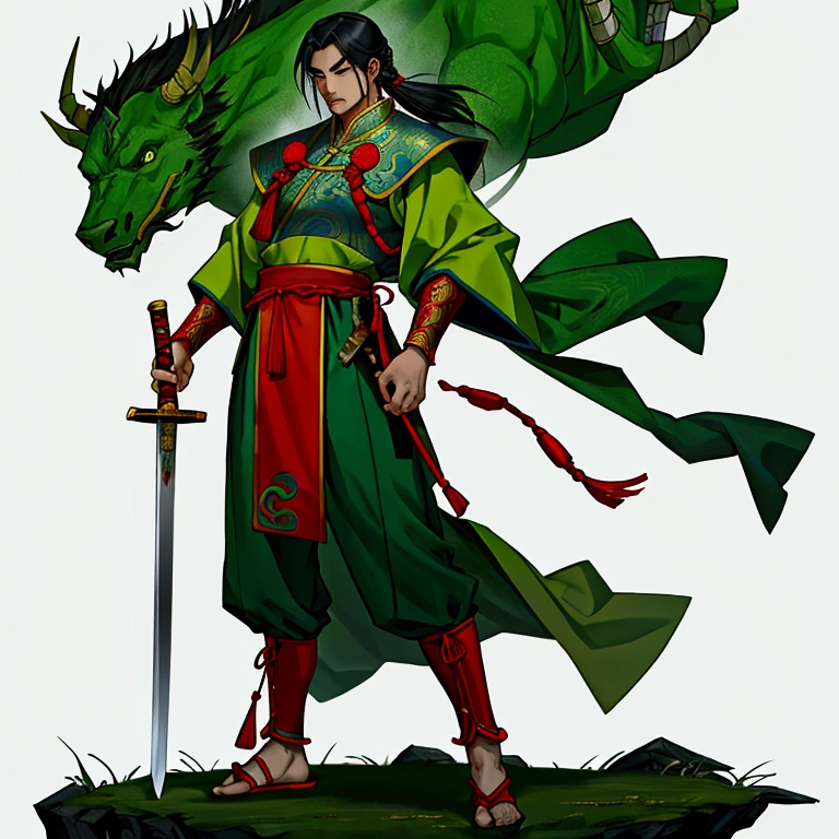 Cao Cao,man,Wearing Chinese warrior costume,holding a sword,stand,Put on the green Chinese warrior shoes