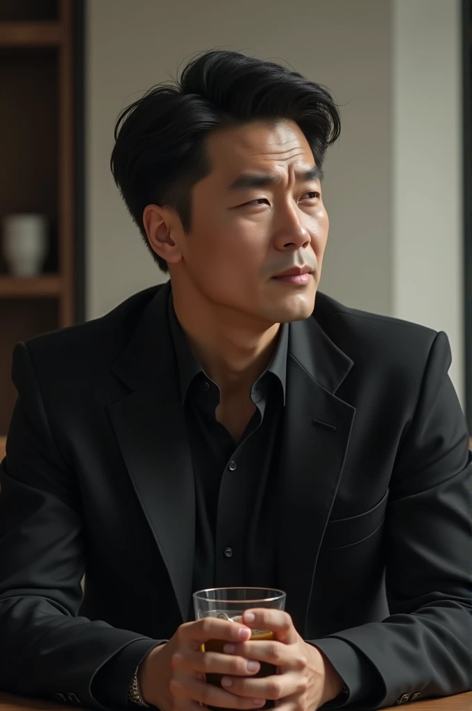 Businesses man
Gentle look
Black dress
Cooling glass