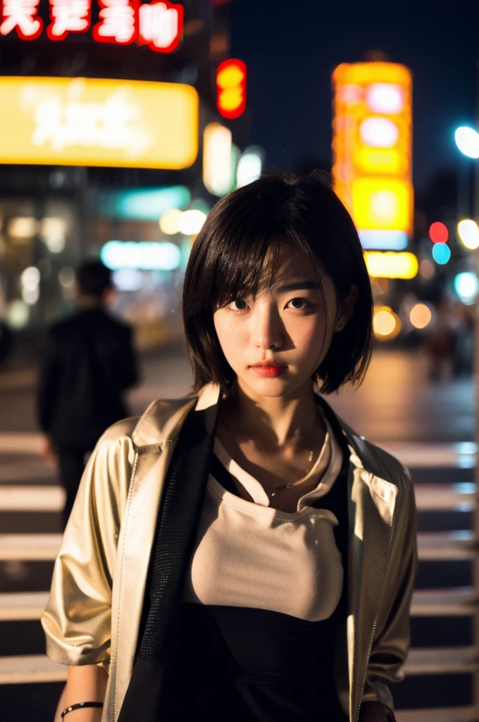 (Cinematic Aesthetic:1.4) Photo of a beautiful korean fashion model bokeh city night