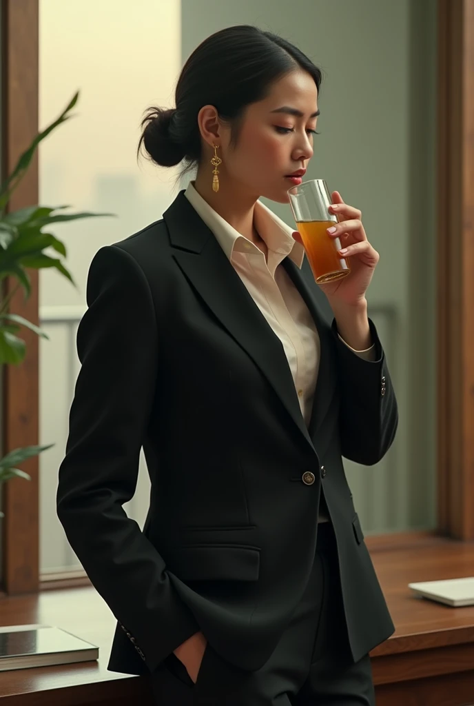 Businesses man
Gentle look
Black dress
Cooling glass
India