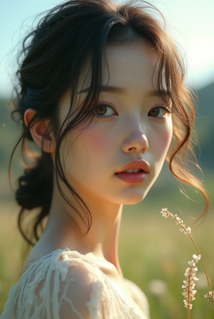 A beautiful girl from the countryside with a face that is beyond human beauty.