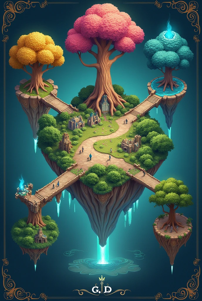 Midigard poster with 5 kingdoms around it like trees 


