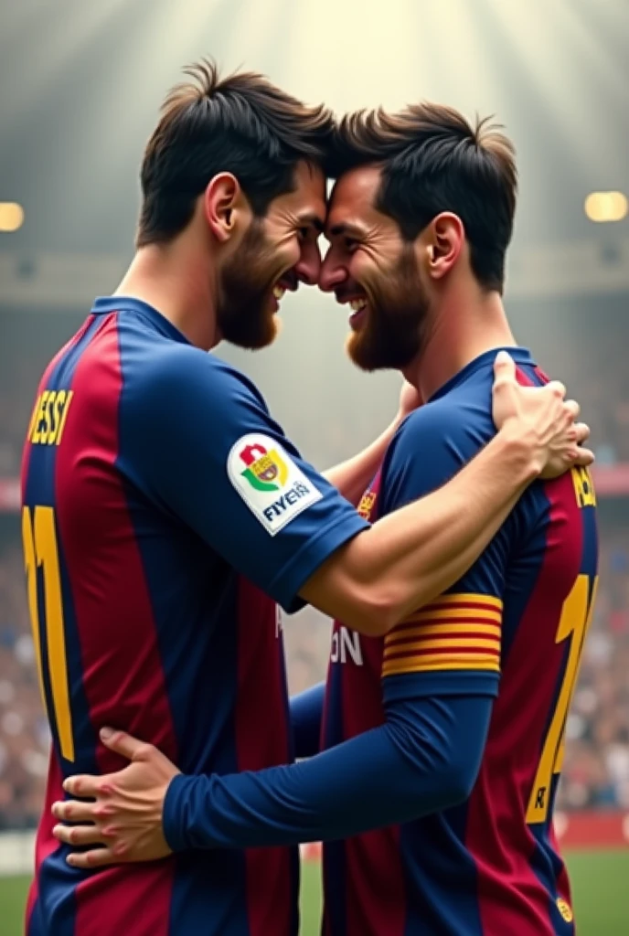 Messi hugging messi