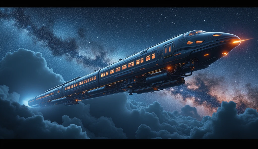 A Hollywood movie poster, text at themiddle says "GROK 2 FLUX" ,Train-shaped spaceship,10-car train,(Beautiful aircraft:2.0),(The background is outer space and the Milky Way:1.6),masterpiece,Highest quality,Ultra-high resolution,(Super detailed),8k,Realistic,Best aesthetics,beautiful,(dynamic)