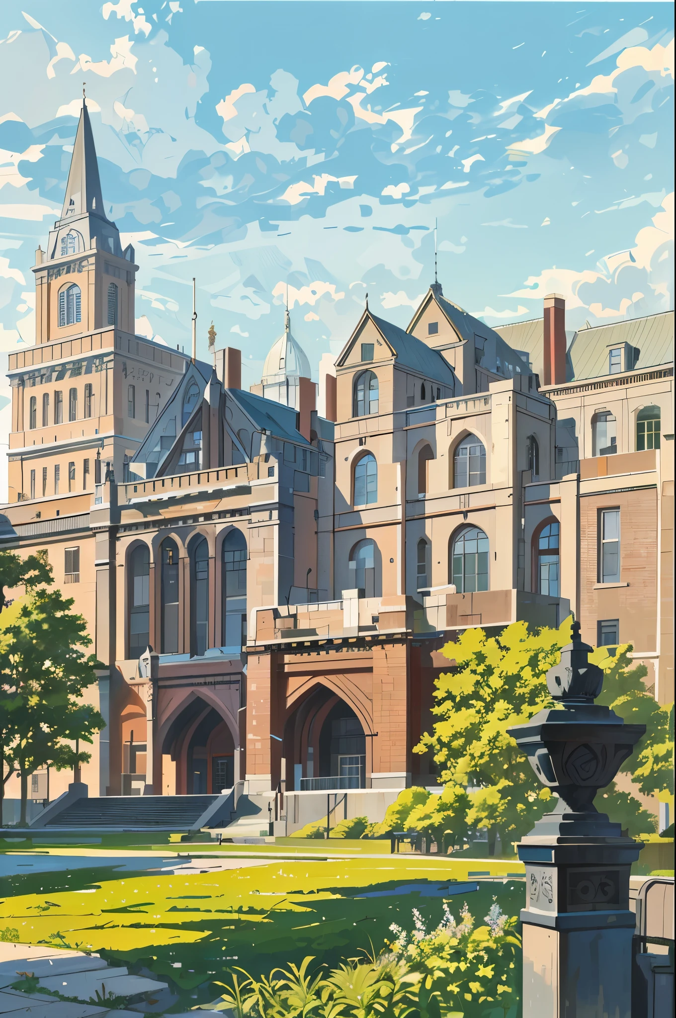 (masterpiece, best quality), Modern design , photography, Nostalgia, Ultra Detailed, morning, Stunning scenery, Urban,Harvard , Nostalgia之情 ,University campus ,Suitable resolution