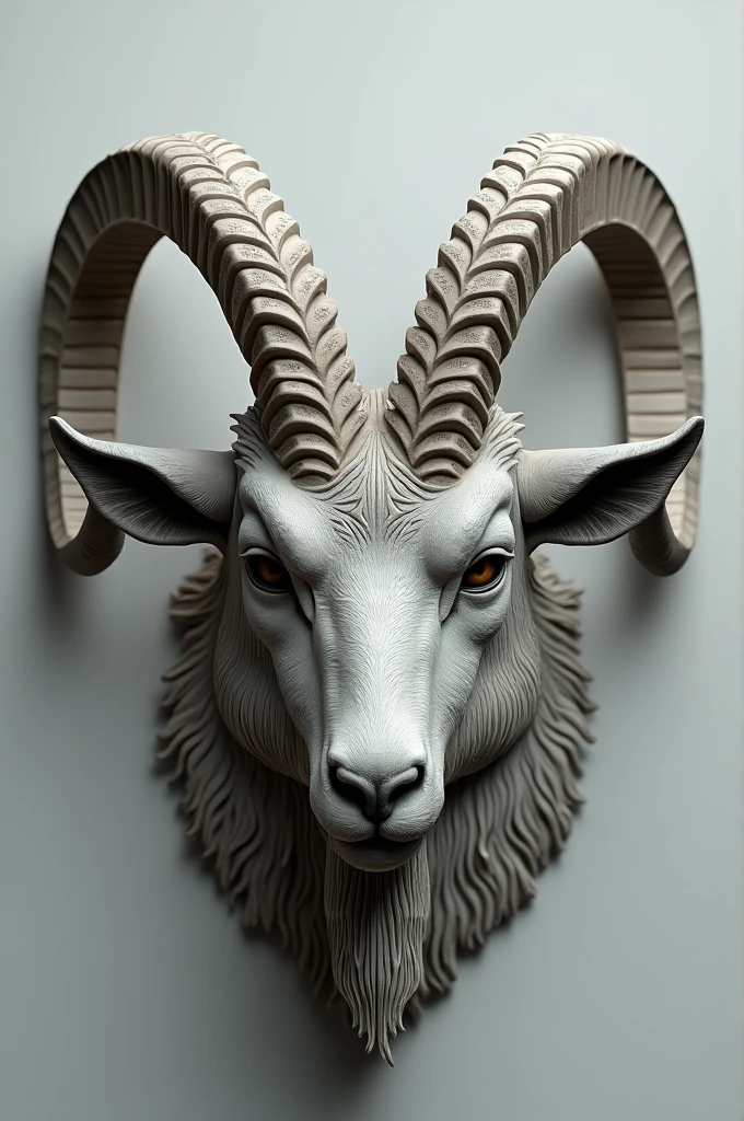 Draw a 3d mask of a long-horned mountain goat