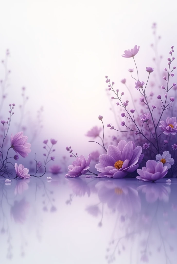 White canvas , Purple colors of different shades begin to appear , Some are in the form of flowers and branches