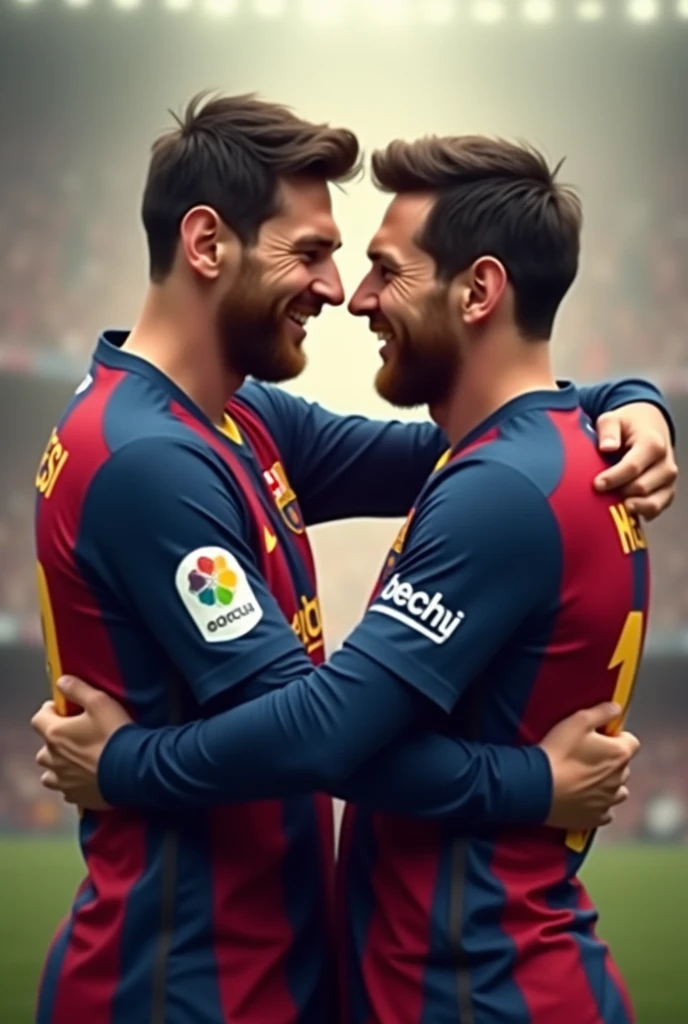 Messi hugging messi