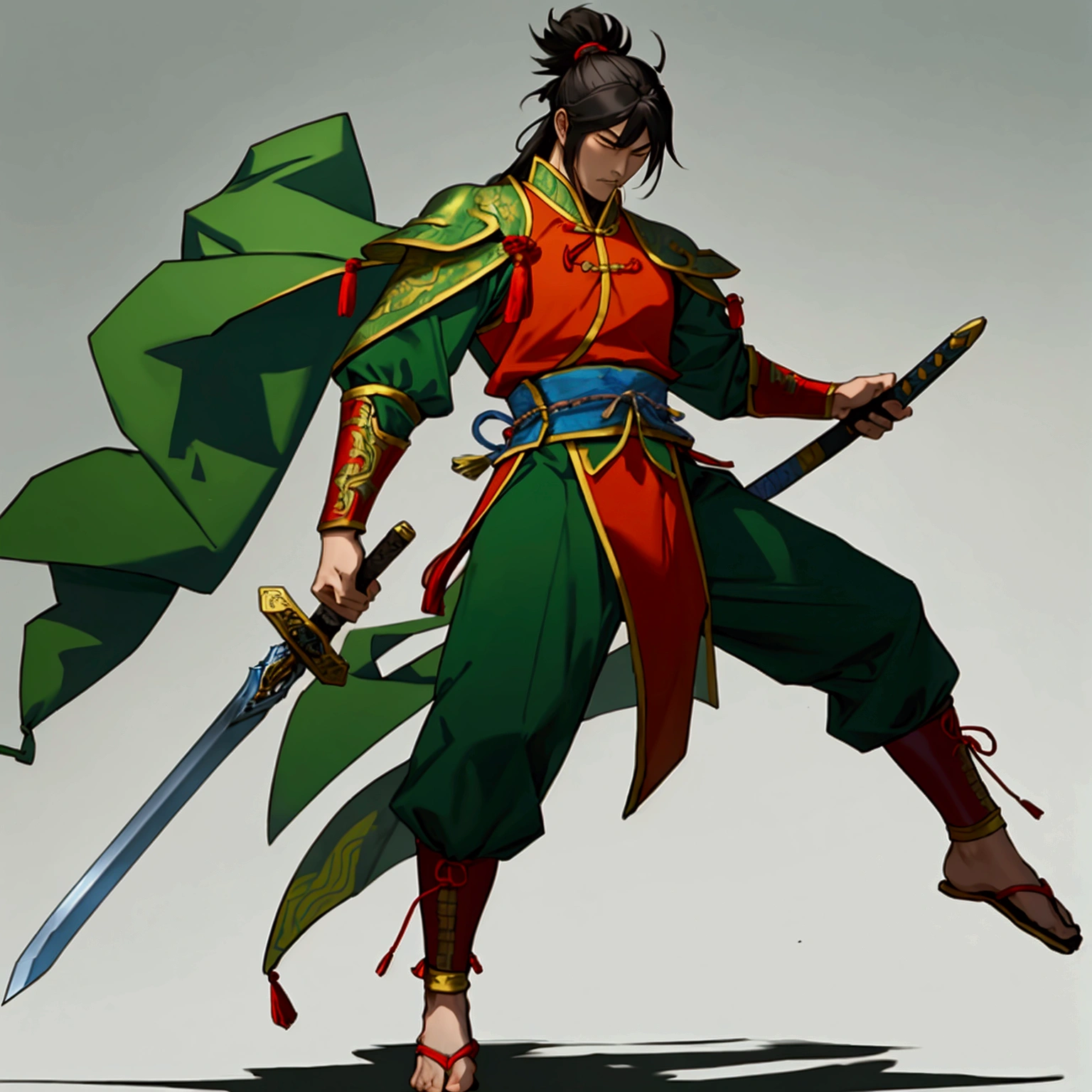 Cao Cao,man,Wearing Chinese warrior costume,holding a sword,stand,Put on the green Chinese warrior shoes