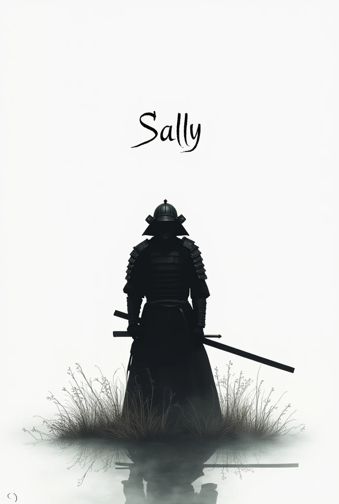 um samurai dark e uma frase branca escrito sally