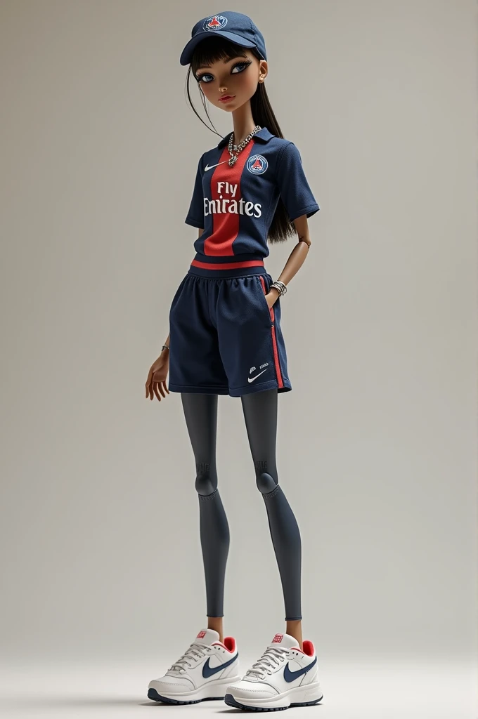 Tall and thin doll Nike sneakers PSG shirt and silver chain and juliet